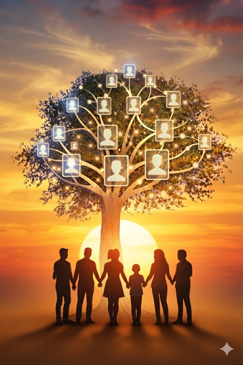 Representación visual de árbol familiar y constelaciones